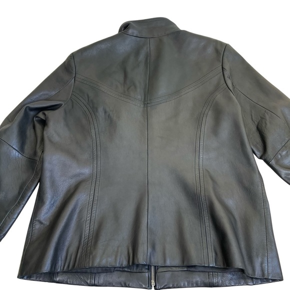 Preston & York Vintage Y2K Black Leather Zip-up Jacket Boxy Fit Mock Neck Sz XL - Picture 10 of 16
